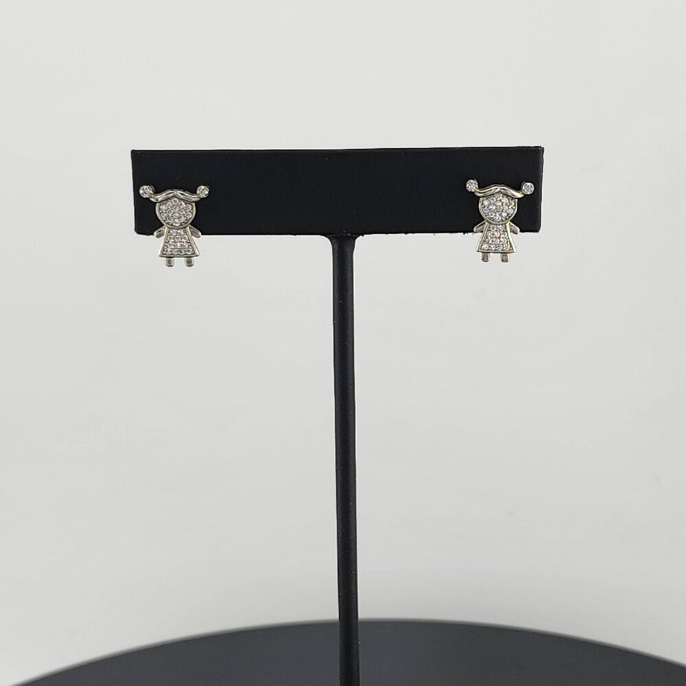 925 Silver Girl-Shaped Earrings with Cubic Zirconia – Adorable & Elegant